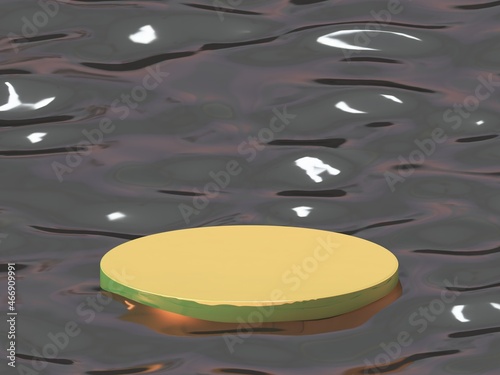 gold podiums for showing product with grey liquid background.3d rendering