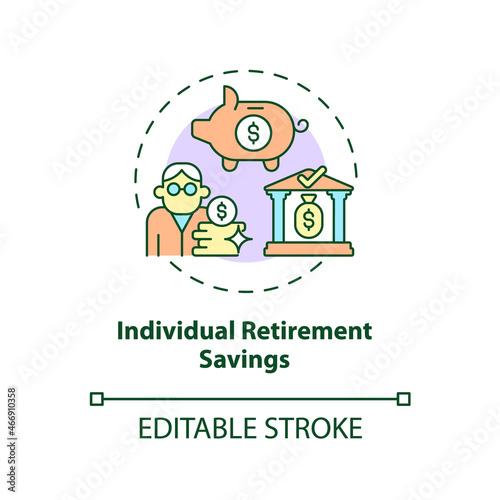 Individual retirement savings concept icon. Individual retirement account abstract idea thin line illustration. Account with tax advantages. Vector isolated outline color drawing. Editable stroke