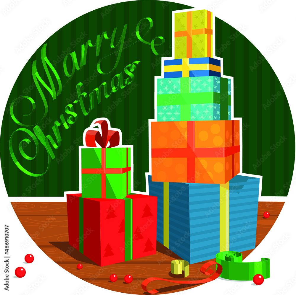vector christmas card with a picture of gifts