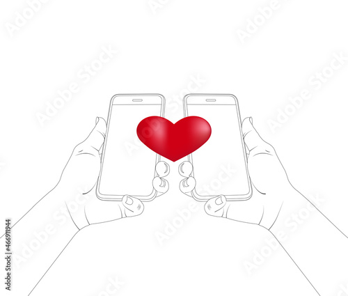 Online dating, flirt online,flirting with the phone, love, romantic messaging, vector stock illustration
