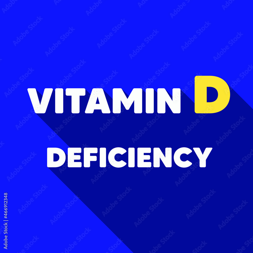 Vitamin D Deficiency. Vector stamp of Vitamin D deficiency white and yellow text with long shadow on blue gradient color background. Flat style poster, card, banner. Healthcare medical concept Vitamin D Deficiency. Vector stamp of Vitamin D deficiency white and yellow text with long shadow on blue gradient color background. Flat style poster, card, banner. Healthcare medical concept