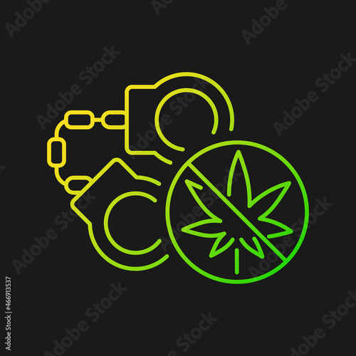 Marijuana arrests gradient vector icon for dark theme. Drug law violation. Cannabis criminalization. Criminal penalties. Thin line color symbol. Modern style pictogram. Vector isolated outline drawing
