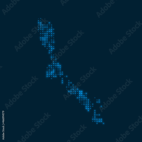 Losinj dotted glowing map. Shape of the island with blue bright bulbs. Vector illustration.