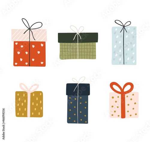 Abstract Christmas gift box set, Colored gift set vector illustration, Winter decoration illustration