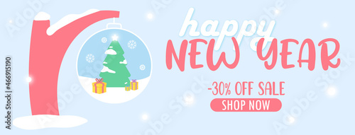 banner 30% off, happy new year, merry christmas, discount 30%, new 2022 year, 2022, holiday, santa, christmas tree