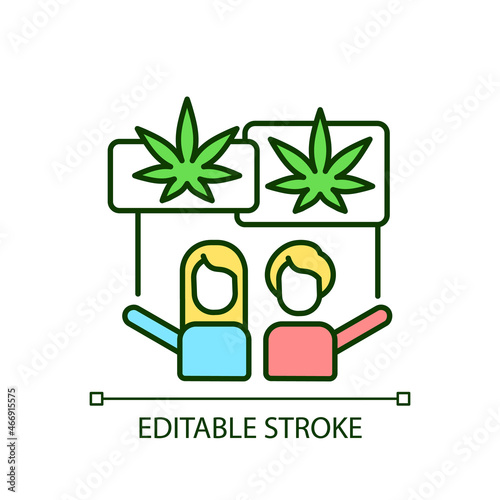 Marijuana legalization protest RGB color icon. Cannabis rights movement. Marijuana activists. Drug liberalization. Isolated vector illustration. Simple filled line drawing. Editable stroke