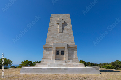 Gallipoli, Canakkale, Turkey - September 26, 2021: Monument in memory of the Anzac soldiers who lost their lives in Gallipoli, Çanakkale, iconic pine tree