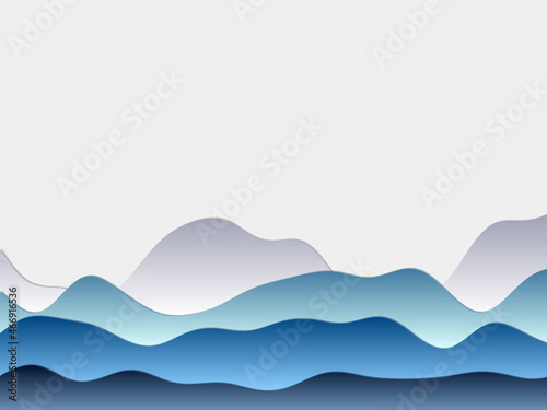 Abstract mountains background. Curved layers in purple blue colors. Papercut style hills. Authentic vector illustration.