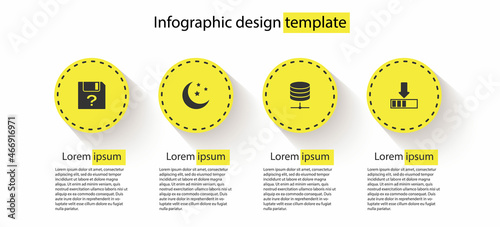 Set Unknown document, Moon and stars, Server, Data, Web Hosting and Loading. Business infographic template. Vector