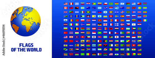 Collection of flags from countries of the whole world. Graphic has style of old video games from Fifa. Vector graphic with football vibes.