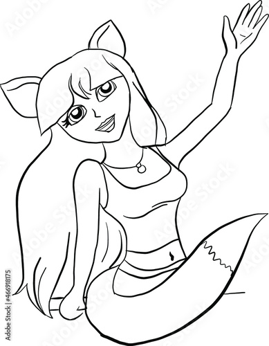 vector fox girl waving hand and says hello