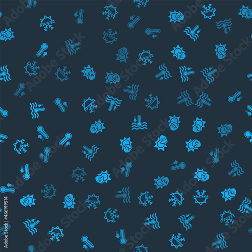 Set Sun and snowflake, UV protection, Water thermometer and Meteorology on seamless pattern. Vector