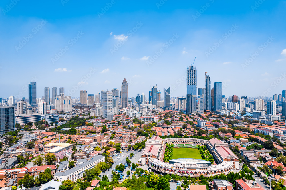 Fototapeta premium Aerial photography of 5th Avenue Minyuan Square and city skyline in Tianjin, China