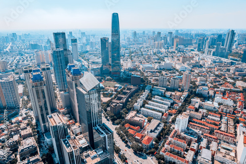 Aerial photography of Tianjin International Financial Center and city skyline, China