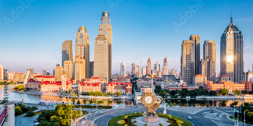 Aerial photography of Tianjin Jinwan Square and Century Clock CBD city skyline, China photo