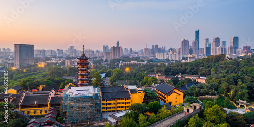 Aerial photography of early morning scenery of Jiming Temple in Nanjing  Jiangsu Province  China