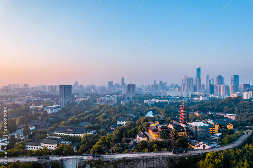 Aerial photography of early morning scenery of Jiming Temple in Nanjing, Jiangsu Province, China