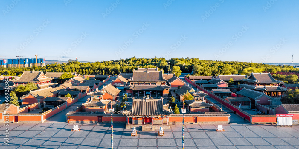 Aerial photography of early morning scenery of Beizi Temple, Xilinhot City, Xilin Gol, Inner Mongolia