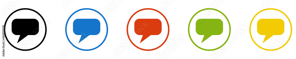 Bunter Banner mit 5 farbigen Icons: Sprechblase, Kommunikation, Chat, Auskunft oder Kontakt Bunter Banner mit 5 farbigen Icons: Sprechblase, Kommunikation, Chat, Auskunft oder Kontakt