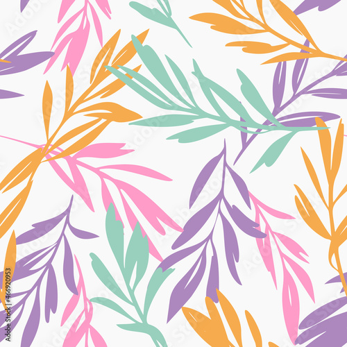 Leaves sprigs twigs leafage stem branch seamless pattern. Botanical background. Autumn leaves ornament. Flat drawing. Fashion design.