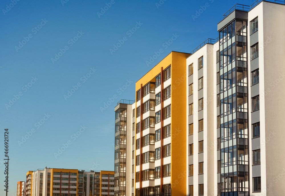 new building, economy class residential building against the blue sky,  Russia