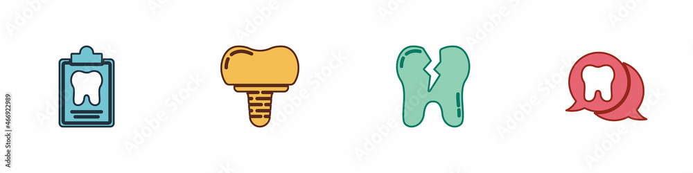 Set Dental card, implant, Broken tooth and Tooth icon. Vector Set Dental card, implant, Broken tooth and Tooth icon. Vector