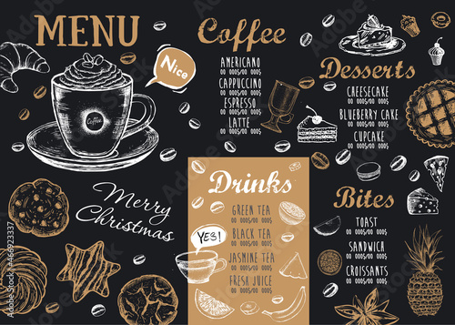 Christmas menu cafe. Food flyer. Restaurant menu. Template design.