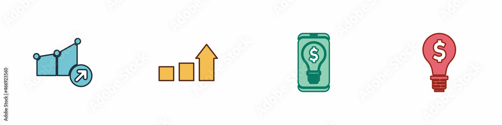 Set Financial growth, , Light bulb with dollar on mobile and icon. Vector Set Financial growth, , Light bulb with dollar on mobile and icon. Vector