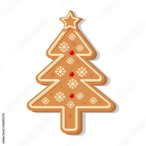 Christmas gingerbread tree. Sweet homemade glazed biscuit.