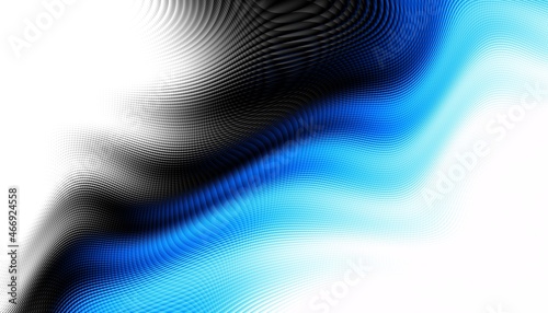 Abstract digital fractal pattern. Horizontal orientation. Expressive curved blue lines on white background.