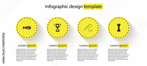 Set Fish skeleton, Pet award, cat toy and Dog bone. Business infographic template. Vector
