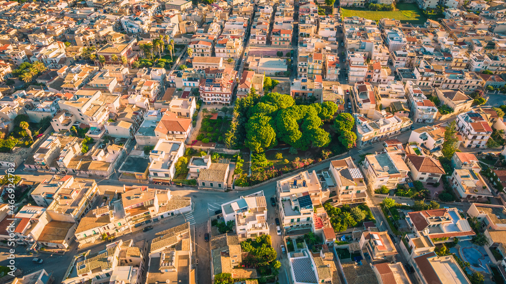 Fototapeta premium Amazing Panorama of Donnalucata at Dawn from above, Scicli, Ragusa, Sicily, Italy, Europe
