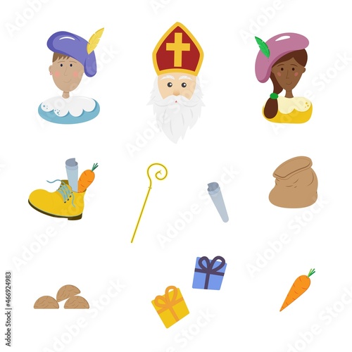 Set of Vector illustration Dutch holiday Sinterklaas characters and items. Saint Nicholas day photo