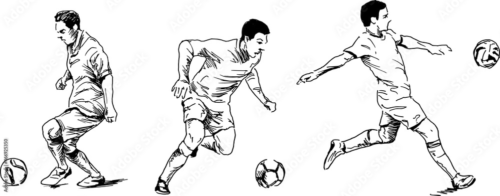 Fototapeta premium Set of hand sketches of soccer players. Vector illutration.