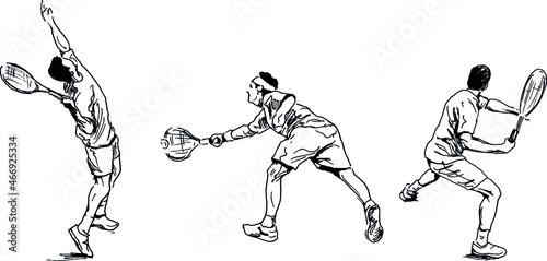 Set of hand sketches of tennis players. Vector illustration