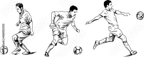 Set of hand sketches of soccer players. Vector illutration.