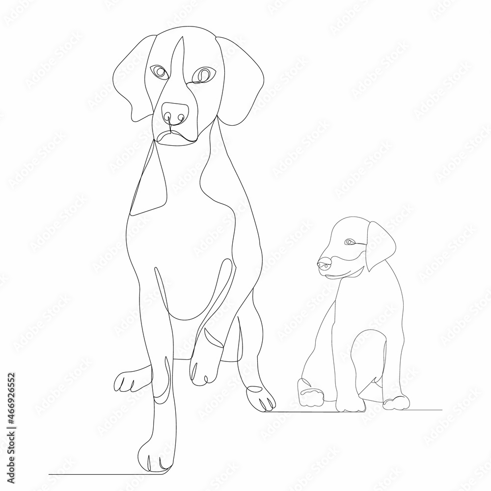 Fototapeta premium dog and puppy line drawing sketch, isolated, vector