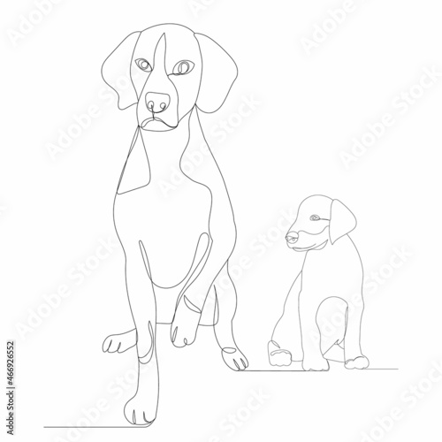 dog and puppy line drawing sketch  isolated  vector