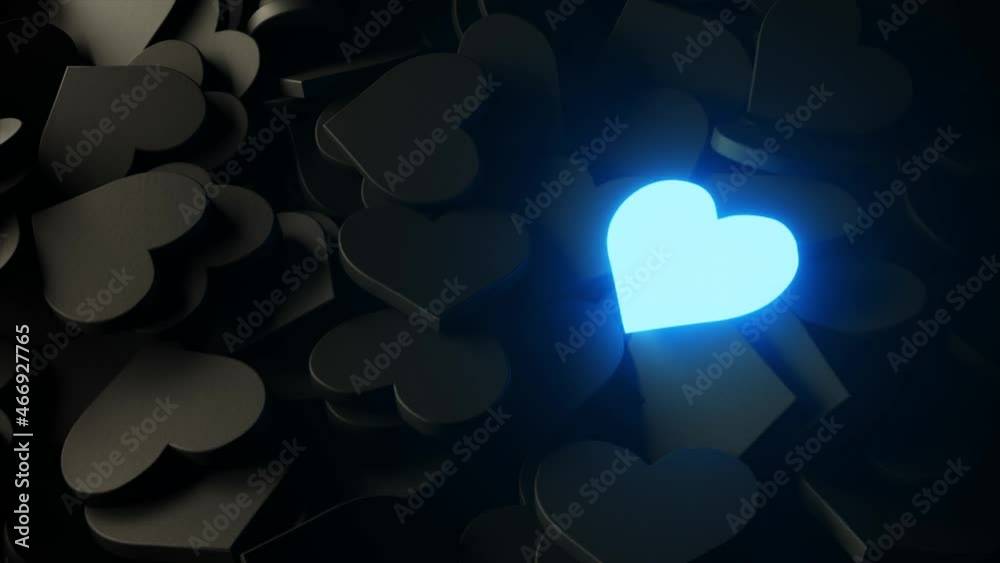 Neon dynamic heart on a black background. 3d render.