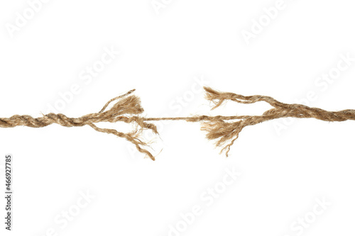 Rupture of hemp rope on white background