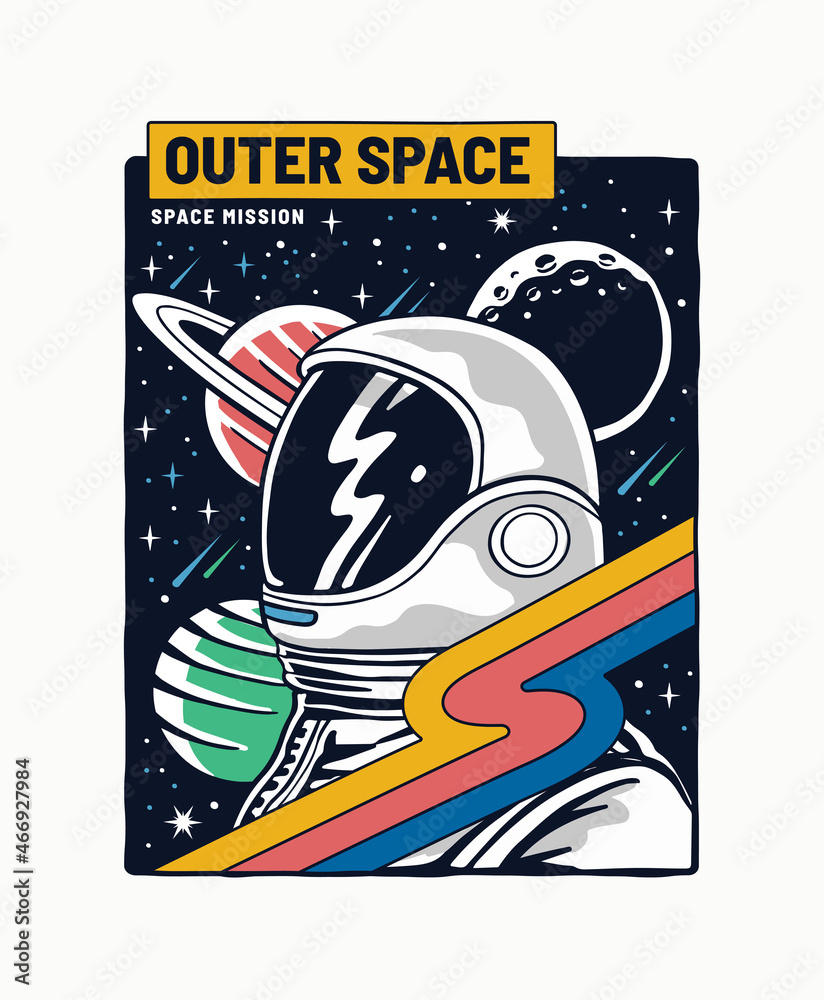 An astronaut in space. Vector illustration for t-shirt prints, posters and other uses.