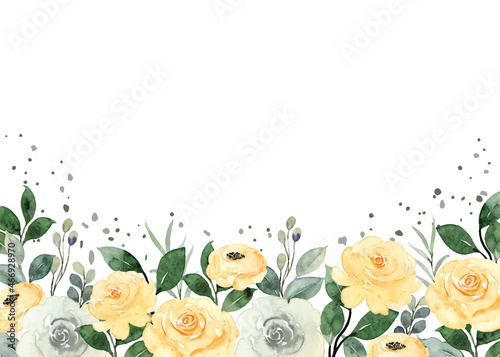 Fototapeta Naklejka Na Ścianę i Meble -  Yellow rose garden background with watercolor