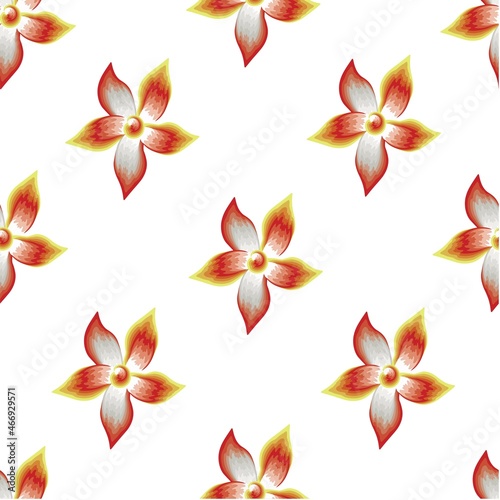 seamless floral pattern illustration with colorful abstract frangipani flowers on white background. vector design. interior decorative. Floral background. tropical seamless pattern. Exotic tropics.