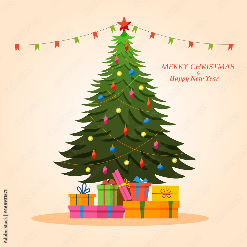 Fototapeta premium vector illustration of decorated Christmas tree