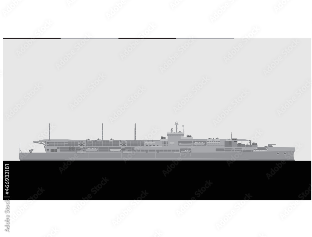 HMS FURIOUS 1942. Royal navy aircaft carrier. Vector image for illustrations and infographics