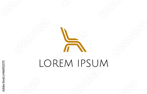 Logo - chair made from line. Gold chair, furniture
