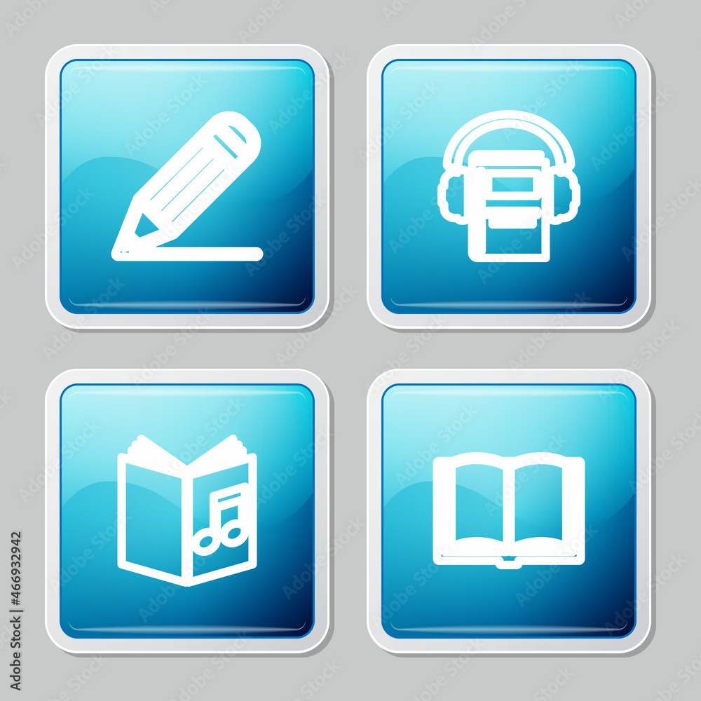 Set line Pencil and line, Audio book, and Open icon. Vector Set line Pencil and line, Audio book, and Open icon. Vector