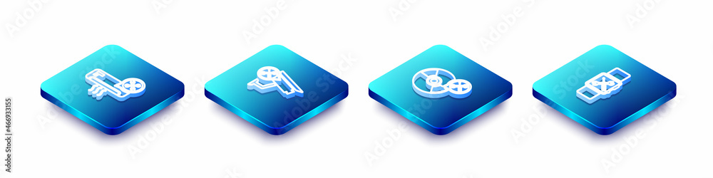 Set Isometric line Air conditioner service, Security camera, CD or DVD disk and Smartwatch icon. Vector