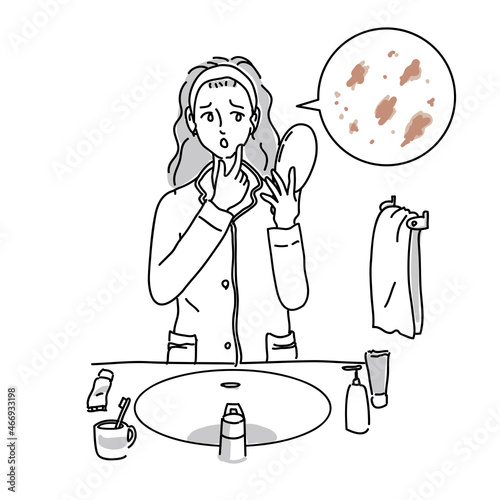 お肌のトラブルに悩む女性　しみ　そばかす