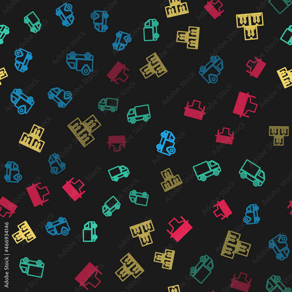 Set line Delivery tracking, cargo truck vehicle, Cardboard box with traffic and Scanner scanning bar code on seamless pattern. Vector Set line Delivery tracking, cargo truck vehicle, Cardboard box with traffic and Scanner scanning bar code on seamless pattern. Vector